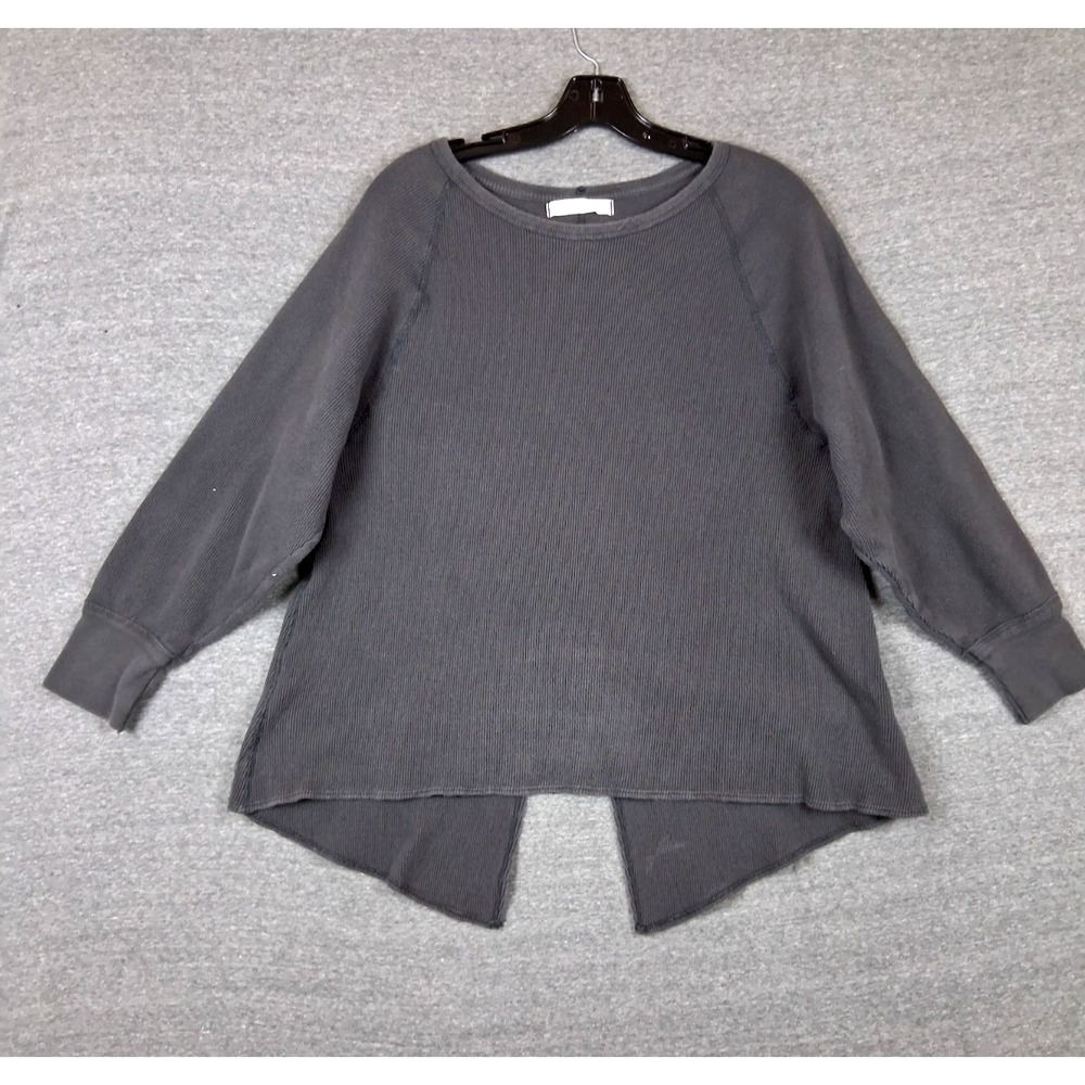 Free People Womens Sweater M Gray Thermal Waffle Asymmetrical Academia Capsule